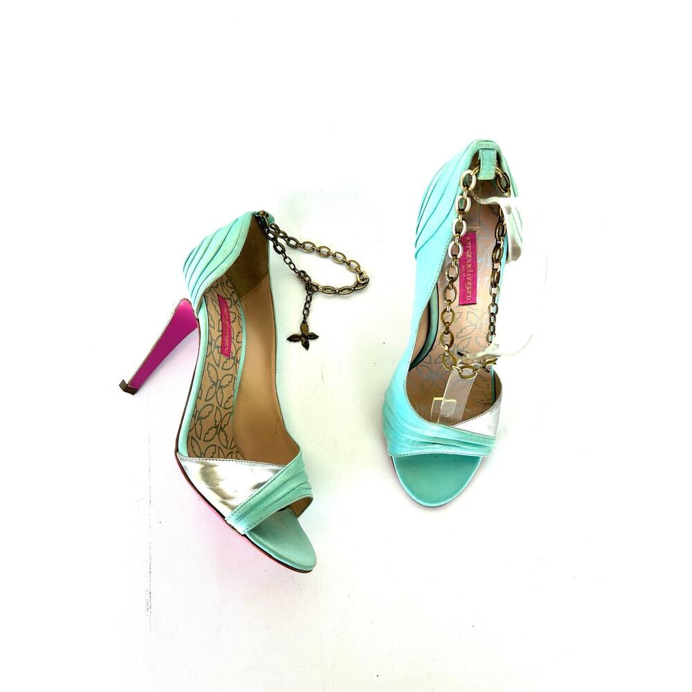 Vintage Y2K Ungaro Butterfly Charm Anklet Chain Heels Green Fairy 39.5 US 9.5